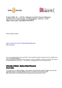 Fowler FBA, RL (2016). Ἐκθορεῖν and the Derveni Papyrus. Zeitschrift Für Papyrologie Und Epigraphik, 197(11)