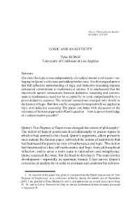 LOGIC and ANALYTICITY Tyler BURGE University of California At