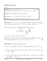Matrix Inverses Recall