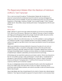 The Repatriation Debate After the Abolition of Indenture |CIRCLE| Text Transcript