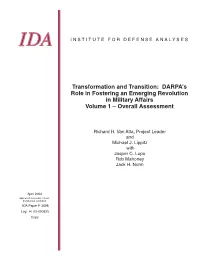 Transformation and Transition: DARPA's Role in Fostering an Emerging Revolution in Military Affairs Volume 1