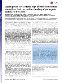 High Affinity Biomolecular Interactions That Can Mediate Binding of Pathogenic Bacteria to Host Cells