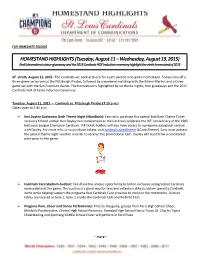 HOMESTAND HIGHLIGHTS (Tuesday, August 11