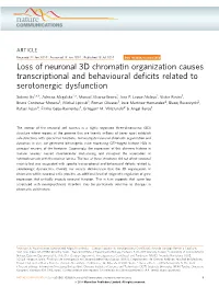 Loss of Neuronal 3D Chromatin Organization Causes Transcriptional and Behavioural Deﬁcits Related to Serotonergic Dysfunction