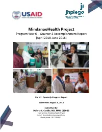 Mindanaohealth Project Program Year 6 – Quarter 3 Accomplishment Report (April 2018-June 2018)