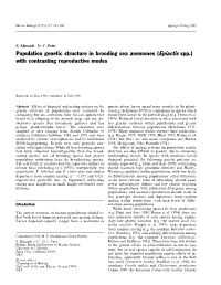 Population Genetic Structure in Brooding Sea Anemones (Epiactis Spp.) with Contrasting Reproductive Modes