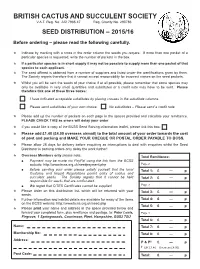 Seed List Order Form for 2015-2016