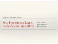 Sets, Propositional Logic, Predicates, and Quantifiers