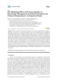 The Mediating Effect of Decision Quality on Knowledge Management