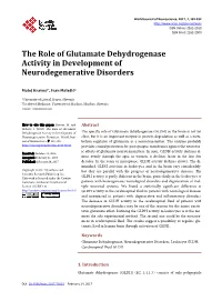 The Role of Glutamate Dehydrogenase Activity in Development of Neurodegenerative Disorders