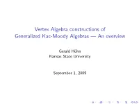 Vertex Algebra Constructions of Generalized Kac-Moody Algebras — an Overview