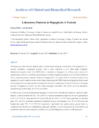 Laboratory Patterns in Hypoglycin a Toxicity