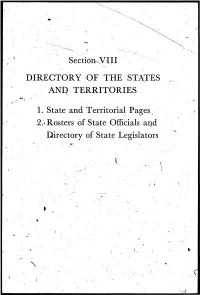 Rosters of State Officials and Difectory of State Legislators N «:R