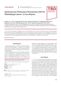 Spontaneous Pulmonary Hematoma with No Underlying Causes: a Case Report