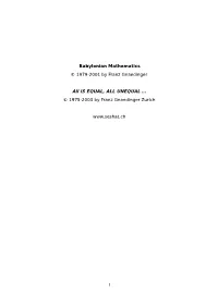 Babylonian Mathematics © 1979-2001 by Franz Gnaedinger All