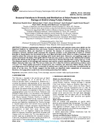 Seasonal Variations in Diversity and Distribution of Avian Fauna In