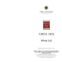 CIRCA 1876 Wine List