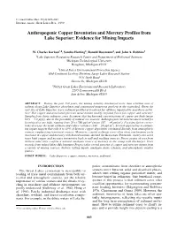 Anthropogenic Copper Inventories and Mercury Profiles from Lake Superior: Evidence for Mining Impacts