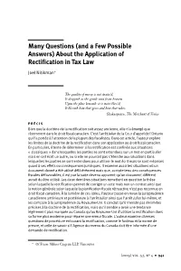Many Questions (And a Few Possible Answers) About the Application of Rectification in Tax Law
