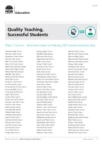 QTSS Phase 1 Schools – Allocations Based on February 2015 Actual
