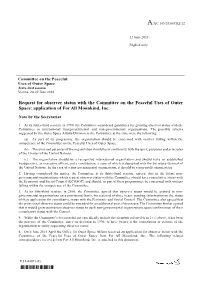 Request for Observer Status with the Committee on the Peaceful Uses of Outer Space: Application of for All Moonkind, Inc