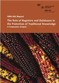 The Role of Registers and Databases in the Protection of Traditional Knowledge a Comparative Analysis Acknowledgements