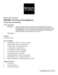 30504506 Overview of Investigations Course Outcome Summary
