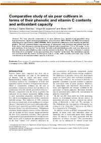 Comparative Study of Six Pear Cultivars in Terms of Their Phenolic And