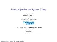 Janet's Algorithm and Systems Theory
