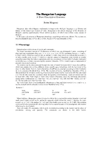 The Hungarian Language a Short Descriptive Grammar