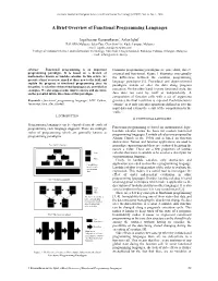 A Brief Overview of Functional Programming Languages