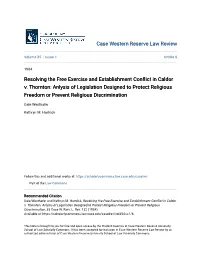 Resolving the Free Exercise and Establishment Conflict in Caldor V