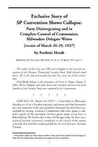 Exclusive Story of SP Convention Shows Collapse: Party Disintegrating and in Complete Control of Communists, Milwaukee