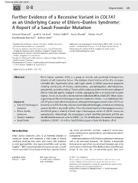 Further Evidence of a Recessive Variant in COL1A1 As an Underlying Cause of Ehlers–Danlos Syndrome: a Report of a Saudi Founder Mutation