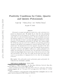 Positivity Conditions for Cubic, Quartic and Quintic Polynomials Arxiv:2008.10922V10 [Math.GM] 18 Sep 2020