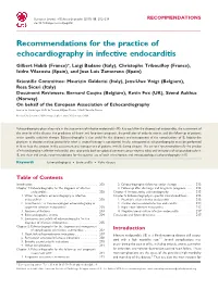 Recommendations for the Practice of Echocardiography in Infective Endocarditis