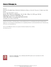 Some Ordinalist-Utilitarian Notes on Rawls's Theory of Justice by John Rawls Review By: Kenneth J