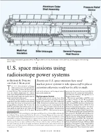 U.S. Space Missions Using Radioisotope Power Systems