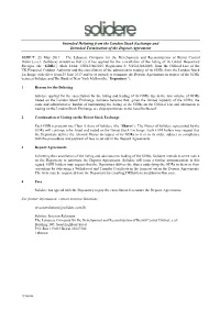 Intended Delisting from the London Stock Exchange and Intended Termination of the Deposit Agreement