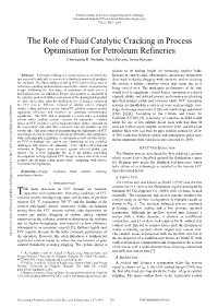 The Role of Fluid Catalytic Cracking in Process Optimisation for Petroleum Refineries Chinwendu R