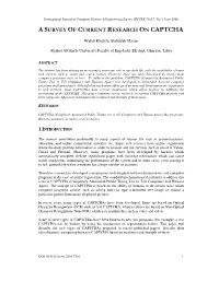A Survey of Current Research on Captcha