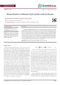 Biomechanics of Kumite Style Gyaku Tsuki in Karate