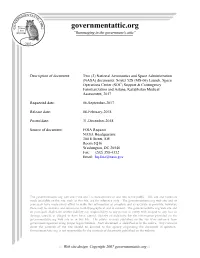 NASA) Documents: Soyuz 52S (MS-06) Launch, Space Operations Center (SOC) Support & Contingency Familiarization and Astana, Kazakhstan Medical Assessment, 2017