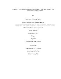 Literacy and Devotion in the Book of Margery Kempe By