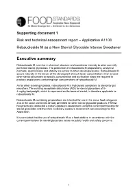 Application A1108 Rebaudioside M As a New Steviol Glycoside Intense