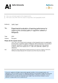 Experimental Evaluation of Learning Performance for Exploring the Shortest Paths in Hyperlink Network of Wikipedia