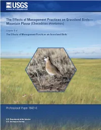 The Effects of Management Practices on Grassland Birds—Mountain Plover (Charadrius Montanus)