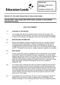 The National Challenge and Structural Change to Secondary Provision in Leeds