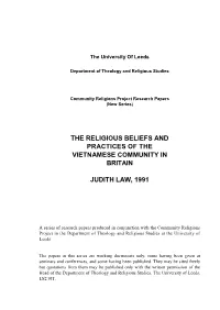 The Religious Beliefs and Practices of the Vietnamese Community in Britain