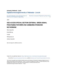 Ieee Access Special Section Editorial: Green Signal Processing for Wireless Communicationsand Networking